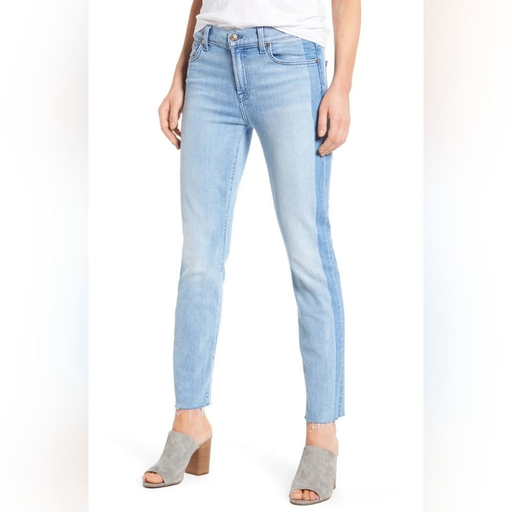 7 For All Mankind Roxanne Shadow Seam Ankle Light Blue Cropped Jeans Size 29